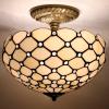 imageWERFACTORY Tiffany Ceiling Light Fixture Cream Amber Stained Glass Bead 12 Inch Semi Flush Mount Lamp Wide 12 Inch Height 11 Inch S005 Series