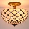 imageWERFACTORY Tiffany Ceiling Light Fixture Cream Amber Stained Glass Bead 12 Inch Semi Flush Mount Lamp Wide 12 Inch Height 11 Inch S005 Series