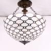 imageWERFACTORY Tiffany Ceiling Light Fixture Cream Amber Stained Glass Bead Semi Flush Mount Lamp Wide 16 Inch Height 15 Inch Tiffany Ceiling Lamp S005 Series