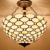 imageWERFACTORY Tiffany Ceiling Light Fixture Cream Amber Stained Glass Bead Semi Flush Mount Lamp Wide 16 Inch Height 15 Inch Tiffany Ceiling Lamp S005 Series