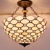 imageWERFACTORY Tiffany Ceiling Light Fixture Cream Amber Stained Glass Bead Semi Flush Mount Lamp Wide 16 Inch Height 15 Inch Tiffany Ceiling Lamp S005 Series