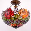 imageWERFACTORY Tiffany Ceiling Light Fixture Red Yellow Rose Stained Glass Semi Flush Mount Lamp Wide 16 Inch Height 15 Inch Tiffany Ceiling Lamp S001 Series