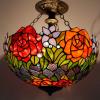 imageWERFACTORY Tiffany Ceiling Light Fixture Red Yellow Rose Stained Glass Semi Flush Mount Lamp Wide 16 Inch Height 15 Inch Tiffany Ceiling Lamp S001 Series