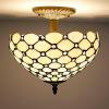 imageWERFACTORY Tiffany Lamp Shade Replacement 12X6 Inch Cream Amber Stained Glass Bead Lampshade Only with Cap fit for Table lamp Pendant Light Ceiling Fixture Part Not Included