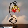 imageWERFACTORY Tiffany Table Lamp Red Rose Style Stained Glass Reading Desk Light with Metal Leaf Base 6X10X21 Inches Decor Small Space Bedroom Home Office S001 Series