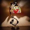 imageWERFACTORY Tiffany Table Lamp Red Rose Style Stained Glass Reading Desk Light with Metal Leaf Base 6X10X21 Inches Decor Small Space Bedroom Home Office S001 Series