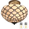 imageWERFACTORY Tiffany Ceiling Light Fixture Cream Amber Stained Glass Bead 12 Inch Semi Flush Mount Lamp Wide 12 Inch Height 11 Inch S005 Series