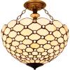 imageWERFACTORY Tiffany Ceiling Light Fixture Cream Amber Stained Glass Bead Semi Flush Mount Lamp Wide 16 Inch Height 15 Inch Tiffany Ceiling Lamp S005 Series