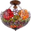 imageWERFACTORY Tiffany Ceiling Light Fixture Red Yellow Rose Stained Glass Semi Flush Mount Lamp Wide 16 Inch Height 15 Inch Tiffany Ceiling Lamp S001 Series