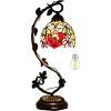 imageWERFACTORY Tiffany Table Lamp Red Rose Style Stained Glass Reading Desk Light with Metal Leaf Base 6X10X21 Inches Decor Small Space Bedroom Home Office S001 Series