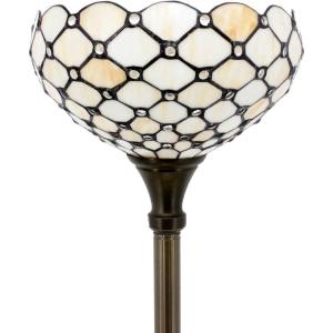 imageWERFACTORY Tiffany Floor Lamp Cream Amber Stained Glass Bead Light 12X12X66 Inches Pole Torchiere Standing Corner Torch Uplight Decor Bedroom Living Room Home Office LED Bulb Included S005 Series