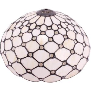 imageWERFACTORY Tiffany Lamp Shade Replacement 12X6 Inch Cream Amber Stained Glass Bead Lampshade Only with Cap fit for Table lamp Pendant Light Ceiling Fixture Part Not Included