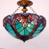 imageWERFACTORY Tiffany Ceiling Light Fixture Green Liaison Stained Glass Semi Flush Mount Lamp Wide 16 Inch Height 15 Inch Tiffany Ceiling Lamp S160G Series