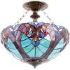 imageWERFACTORY Tiffany Ceiling Light Fixture Green Liaison Stained Glass Semi Flush Mount Lamp Wide 16 Inch Height 15 Inch Tiffany Ceiling Lamp S160G Series