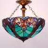 imageWERFACTORY Tiffany Ceiling Light Fixture Green Liaison Stained Glass Semi Flush Mount Lamp Wide 16 Inch Height 15 Inch Tiffany Ceiling Lamp S160G Series