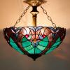 imageWERFACTORY Tiffany Ceiling Light Fixture Green Liaison Stained Glass Semi Flush Mount Lamp Wide 16 Inch Height 15 Inch Tiffany Ceiling Lamp S160G Series