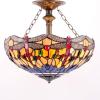 imageWERFACTORY Tiffany Ceiling Light Fixture Orange Blue Stained Glass Dragonfly Semi Flush Mount Lamp Wide 16 Inch Height 15 Inch Tiffany Ceiling Lamp S168 Series
