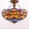 imageWERFACTORY Tiffany Ceiling Light Fixture Orange Blue Stained Glass Dragonfly Semi Flush Mount Lamp Wide 16 Inch Height 15 Inch Tiffany Ceiling Lamp S168 Series