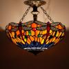 imageWERFACTORY Tiffany Ceiling Light Fixture Orange Blue Stained Glass Dragonfly Semi Flush Mount Lamp Wide 16 Inch Height 15 Inch Tiffany Ceiling Lamp S168 Series
