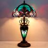imageWERFACTORY Tiffany Style Table Lamp Green Stained Glass Liaison Lamp 12X12X22 Inches MotherDaughter Vase Desk Reading Light Decor Bedroom Living Room Home Office S160G Series