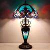 imageWERFACTORY Tiffany Style Table Lamp Green Stained Glass Liaison Lamp 12X12X22 Inches MotherDaughter Vase Desk Reading Light Decor Bedroom Living Room Home Office S160G Series