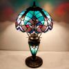 imageWERFACTORY Tiffany Style Table Lamp Green Stained Glass Liaison Lamp 12X12X22 Inches MotherDaughter Vase Desk Reading Light Decor Bedroom Living Room Home Office S160G Series