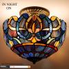imageWERFACTORY Tiffany Ceiling Light Fixture Blue Purple Cloudy Stained Glass Semi Flush Mount Lamp Wide 12 Inch Height 11 Inch S558 Series