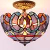 imageWERFACTORY Tiffany Ceiling Light Fixture Blue Purple Cloudy Stained Glass Semi Flush Mount Lamp Wide 12 Inch Height 11 Inch S558 Series