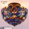 imageWERFACTORY Tiffany Ceiling Light Fixture Blue Purple Cloudy Stained Glass Semi Flush Mount Lamp Wide 12 Inch Height 11 Inch S558 Series