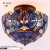 imageWERFACTORY Tiffany Ceiling Light Fixture Blue Purple Cloudy Stained Glass Semi Flush Mount Lamp Wide 12 Inch Height 11 Inch S558 Series