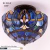 imageWERFACTORY Tiffany Ceiling Light Fixture Blue Purple Cloudy Stained Glass Semi Flush Mount Lamp Wide 12 Inch Height 11 Inch S558 Series