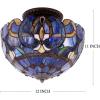 imageWERFACTORY Tiffany Ceiling Light Fixture Blue Purple Cloudy Stained Glass Semi Flush Mount Lamp Wide 12 Inch Height 11 Inch S558 Series