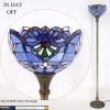 imageWERFACTORY Tiffany Floor Lamp Blue Purple Baroque Stained Glass Light 12X12X66 Inch Pole Torchiere Standing Corner Torch Uplight Decor Bedroom Living Room Home Office S003C Series Blue