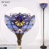imageWERFACTORY Tiffany Floor Lamp Blue Purple Baroque Stained Glass Light 12X12X66 Inch Pole Torchiere Standing Corner Torch Uplight Decor Bedroom Living Room Home Office S003C Series Blue