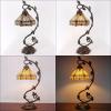 imageWERFACTORY Tiffany Lamp Stained Glass Table Lamp Yellow Hexagon Mission Bedside Desk Reading Light Metal Leaf Base 8X10X21 Inches Decor Small Space Bedroom Home Office S011 Series