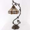 imageWERFACTORY Tiffany Lamp Stained Glass Table Lamp Yellow Hexagon Mission Bedside Desk Reading Light Metal Leaf Base 8X10X21 Inches Decor Small Space Bedroom Home Office S011 Series