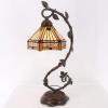 imageWERFACTORY Tiffany Lamp Stained Glass Table Lamp Yellow Hexagon Mission Bedside Desk Reading Light Metal Leaf Base 8X10X21 Inches Decor Small Space Bedroom Home Office S011 Series