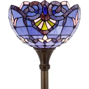 imageWERFACTORY Tiffany Floor Lamp Blue Purple Baroque Stained Glass Light 12X12X66 Inch Pole Torchiere Standing Corner Torch Uplight Decor Bedroom Living Room Home Office S003C Series Blue