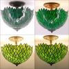 imageTiffany Ceiling Fixture Lamp Semi Flush Mount 12 Inch Green Wisteria Stained Glass Shade For Dinner Room Pendant Hanging 2 Light