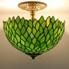 imageTiffany Ceiling Fixture Lamp Semi Flush Mount 12 Inch Green Wisteria Stained Glass Shade For Dinner Room Pendant Hanging 2 Light