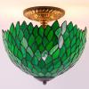 imageTiffany Ceiling Fixture Lamp Semi Flush Mount 12 Inch Green Wisteria Stained Glass Shade For Dinner Room Pendant Hanging 2 Light