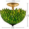 imageTiffany Ceiling Fixture Lamp Semi Flush Mount 12 Inch Green Wisteria Stained Glass Shade For Dinner Room Pendant Hanging 2 Light
