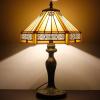 imageTiffany Lamp Set of 2 Stained Glass Bedside Table Lamp Yellow Hexagon Mission Style Reading Desk Light 18quot Tall Lover Livingroom Bedroom Library Banker WERFACTORY LED Bulb Included