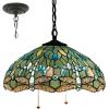 imageTiffany Lamp Shade Replacement W16H7 Inch Sea Blue Stained Glass Dragonfly Lampshade For Table Lamps FLoor Lamp Ceiling Fixture3 Hooks Pendant Hanging Light S147 WERFACTORY Home Office Decoration