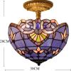imageWERFACTORY Tiffany Ceiling Light Fixture Blue Purple Baroque Stained Glass Semi Flush Mount Lamp Wide 12 Inch Height 11 Inch S003C Series
