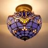 imageWERFACTORY Tiffany Ceiling Light Fixture Blue Purple Baroque Stained Glass Semi Flush Mount Lamp Wide 12 Inch Height 11 Inch S003C Series