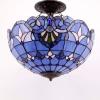imageWERFACTORY Tiffany Ceiling Light Fixture Blue Purple Baroque Stained Glass Semi Flush Mount Lamp Wide 16 Inch Height 15 Inch Tiffany Ceiling Lamp S003C Series