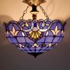 imageWERFACTORY Tiffany Ceiling Light Fixture Blue Purple Baroque Stained Glass Semi Flush Mount Lamp Wide 16 Inch Height 15 Inch Tiffany Ceiling Lamp S003C Series