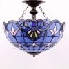 imageWERFACTORY Tiffany Ceiling Light Fixture Blue Purple Baroque Stained Glass Semi Flush Mount Lamp Wide 16 Inch Height 15 Inch Tiffany Ceiling Lamp S003C Series