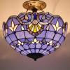 imageWERFACTORY Tiffany Ceiling Light Fixture Blue Purple Baroque Stained Glass Semi Flush Mount Lamp Wide 16 Inch Height 15 Inch Tiffany Ceiling Lamp S003C Series